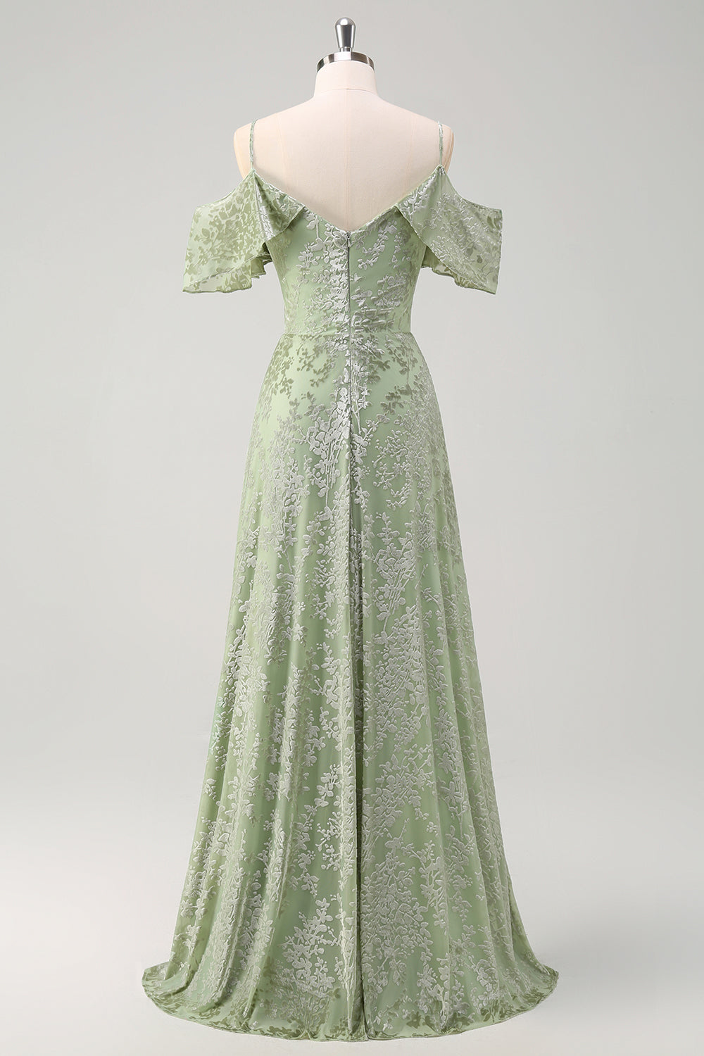 Dusty Sage Uma linha de veludo estampado vestido longo dama de honra com fenda