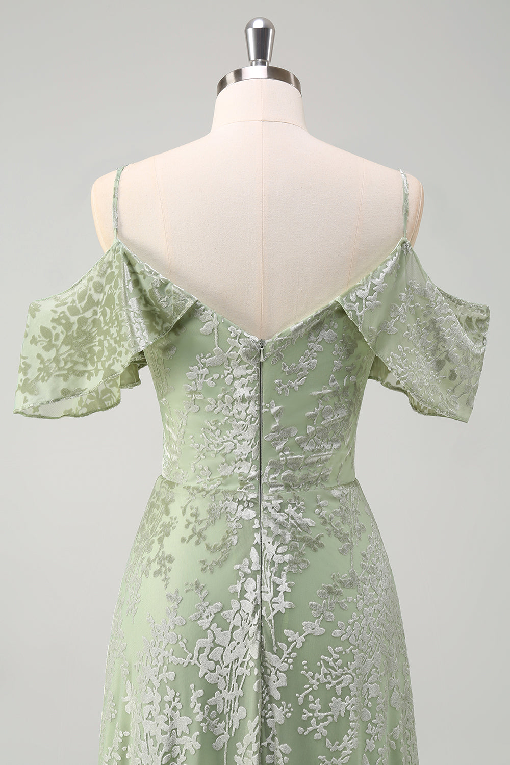 Dusty Sage Uma linha de veludo estampado vestido longo dama de honra com fenda