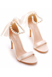 Sandálias Stiletto Faux Pearl Femininas