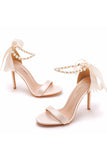 Sandálias Stiletto Faux Pearl Femininas