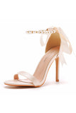 Sandálias Stiletto Faux Pearl Femininas