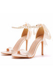 Sandálias Stiletto Faux Pearl Femininas