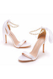 Sandálias Stiletto Faux Pearl Femininas