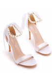 Sandálias Stiletto Faux Pearl Femininas