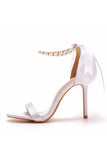 Sandálias Stiletto Faux Pearl Femininas