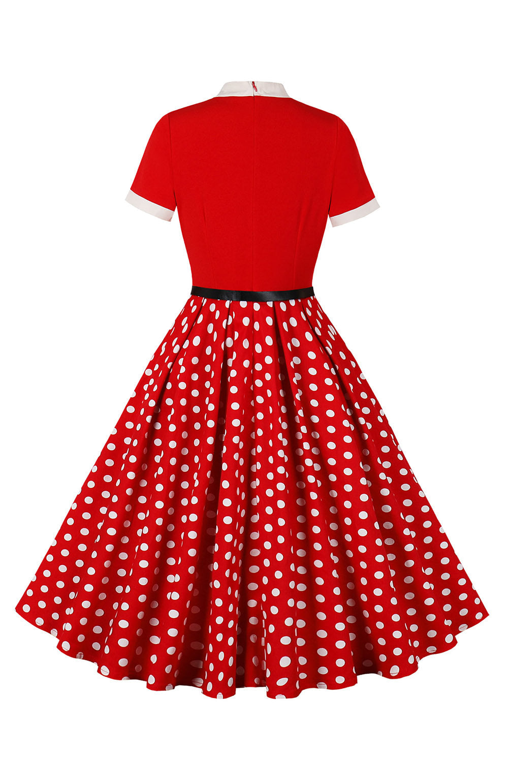 A Line Black Polka Dots mangas curtas vestido dos anos 1950 com cinto