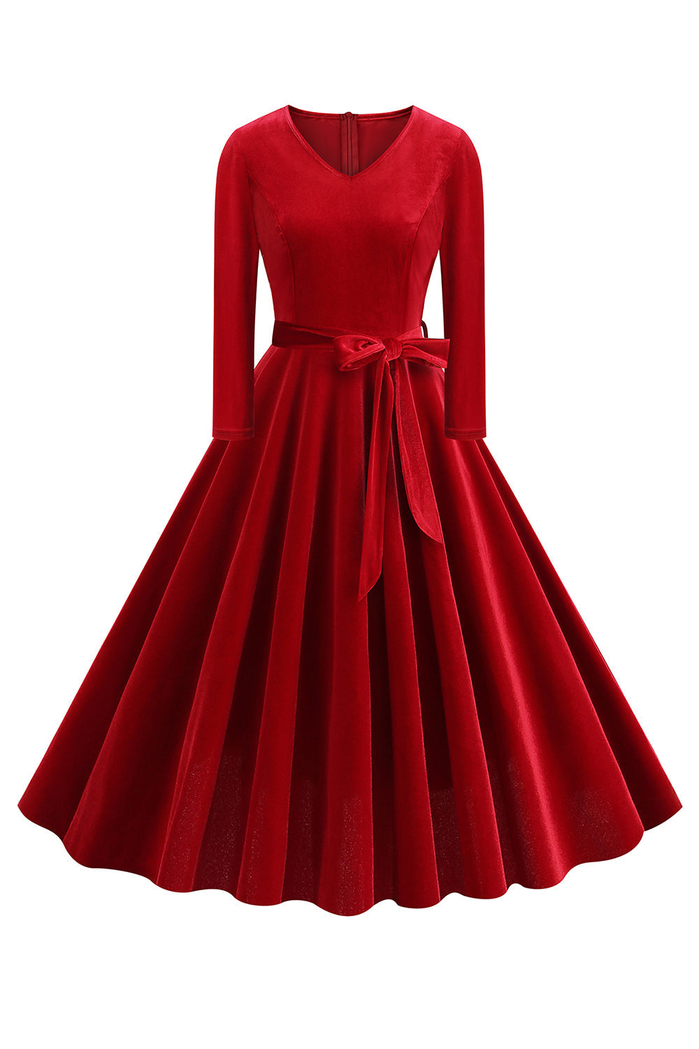 Amarelo V pescoço plissado mangas longas vestido 1950s