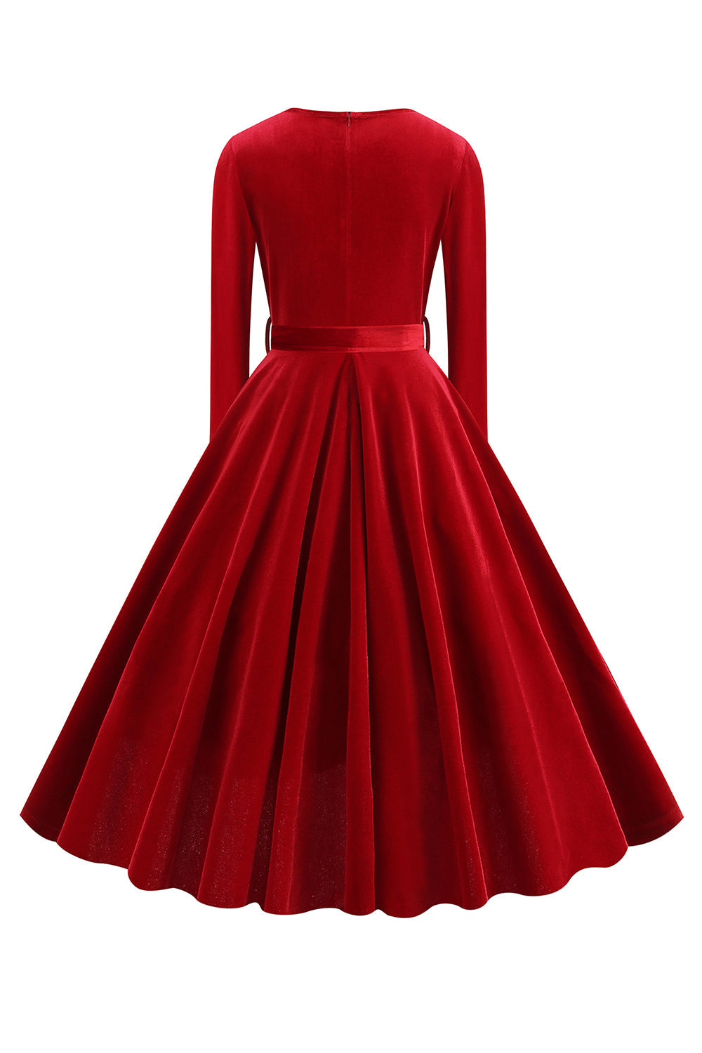 Amarelo V pescoço plissado mangas longas vestido 1950s