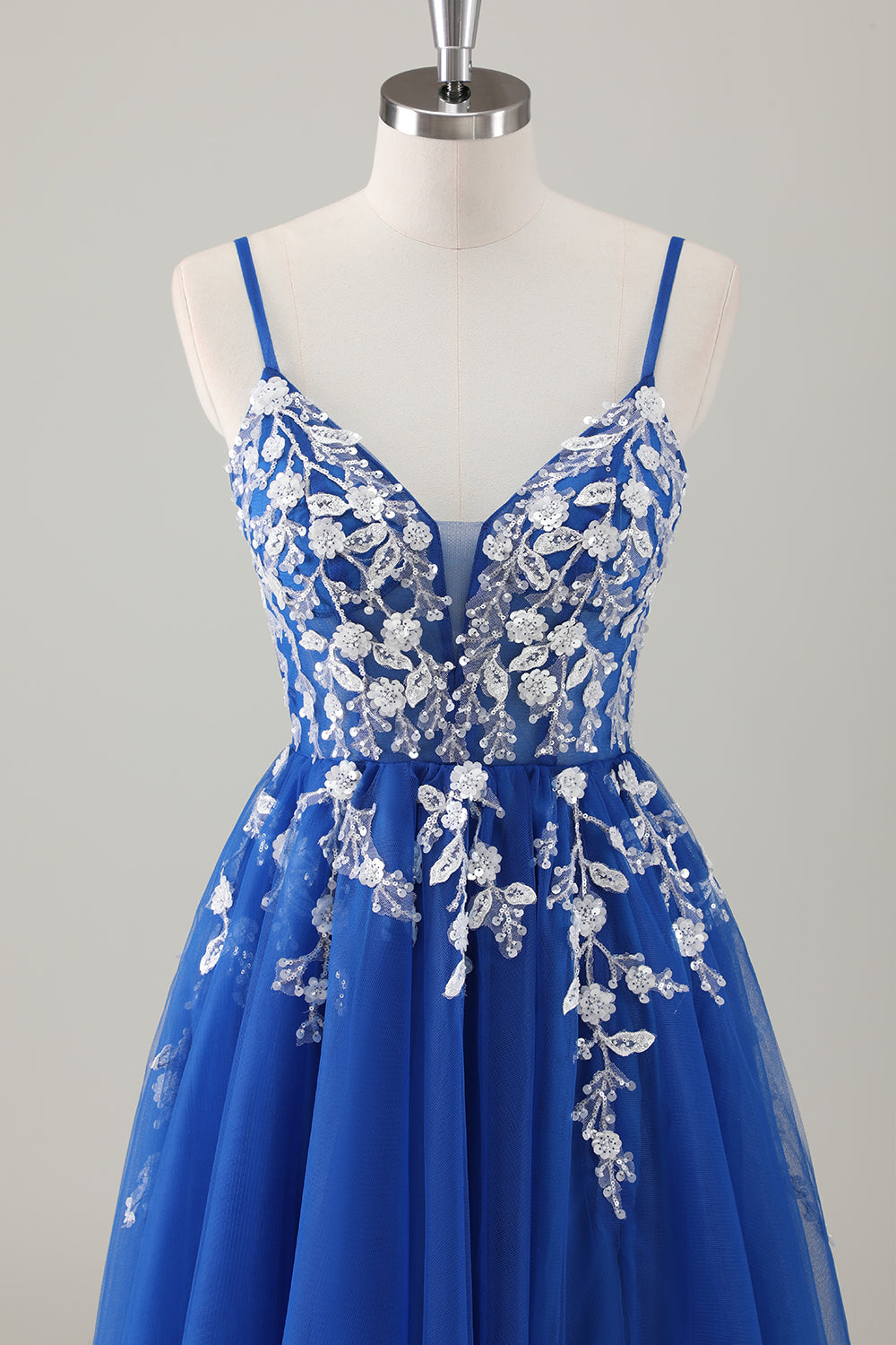 Royal Blue Ball-Gown Long Appliqued Prom Dress com Fenda