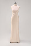 Champanhe Halter Sereia Vestido Madrinha com Fenda