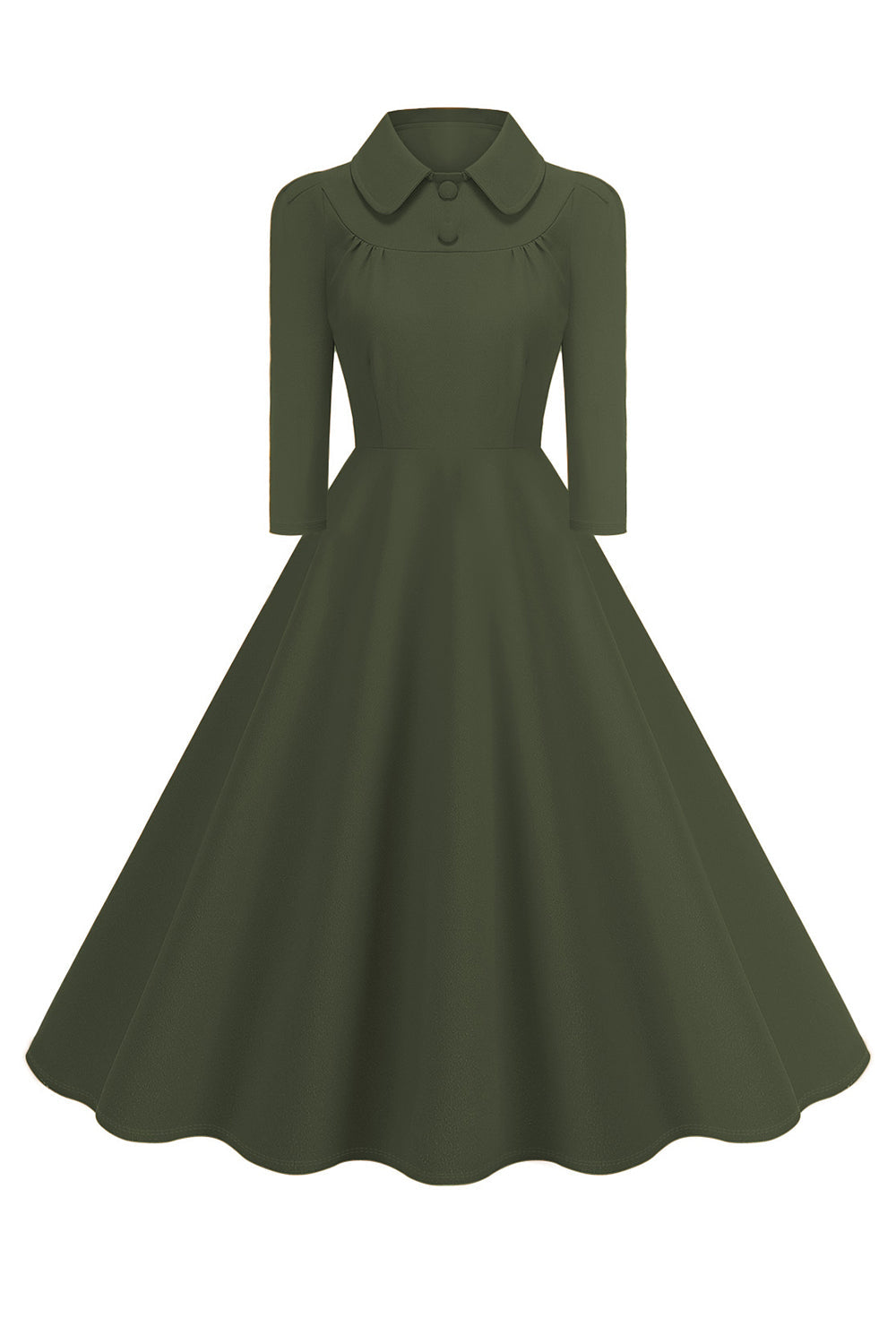 Amarelo Peter Pan Collar mangas compridas A-Line Midi 1950s vestido