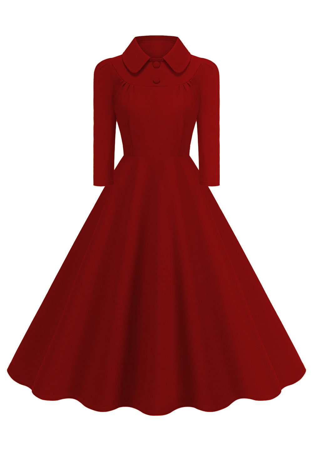 Amarelo Peter Pan Collar mangas compridas A-Line Midi 1950s vestido