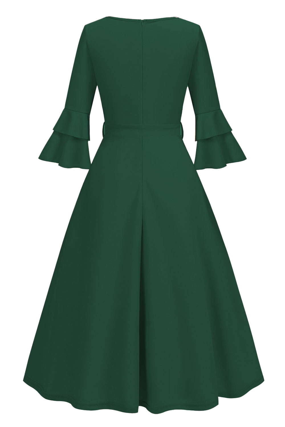 Damasco A-Line V-neck Meia Manga Midi Vestido dos anos 1950
