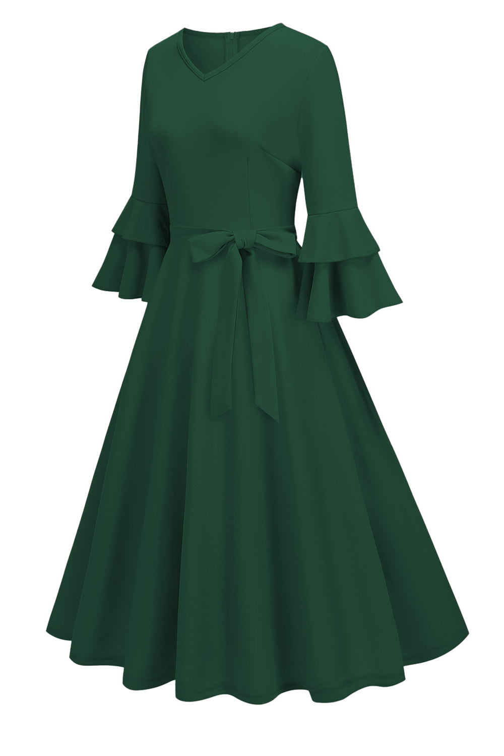 Damasco A-Line V-neck Meia Manga Midi Vestido dos anos 1950