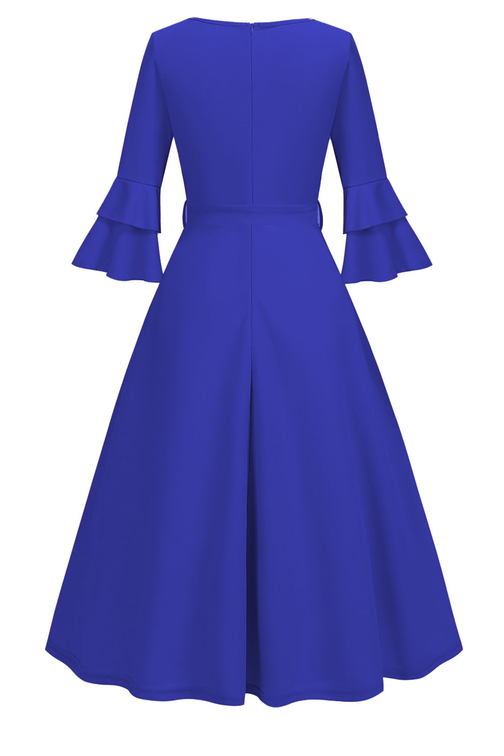 Damasco A-Line V-neck Meia Manga Midi Vestido dos anos 1950