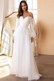 Branco De Baile/Princesa Sem Ombros Longos Vestidos de Noiva