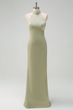 Elegante Sage Halter Sereia Cetim Andar Comprimento Vestido Madrinha
