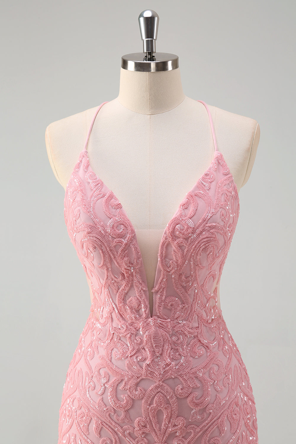 Sparkly Rosa Sereia Esparguete Correias Lantejoulas Long Prom Dress com penas