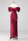 Sparkly Borgonha fora do ombro vestido formal com fenda