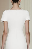 Vestido Formal Fit White Short Sleeves Straight Pencil Midi Formal