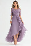 Elegante cinza roxo uma linha tule mãe de vestido de noiva com babados