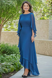 Azul A Line Chiffon Scoop High Low Vestido da Noiva com Mangas Flutter