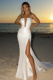 Sparkly Ivory Strapless Sereia Vestido de Noiva com Fenda