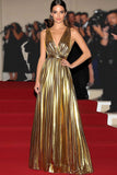 Chic Gold Metalizado Um Vestido de Gala Linha com Cinto