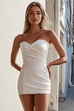 Bodycon Branco Strapless Vestido de Graduação Curto