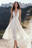 Flowy Branco Uma Linha Esparguete Correias Vestido de Graduação