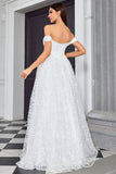Off The Shoulder Uma Linha Marfim Querida Vestido de Noiva Longo