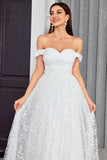 Off The Shoulder Uma Linha Marfim Querida Vestido de Noiva Longo