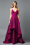 Roxo Escuro Irregular Uma Linha Esparguete Correias Vestido Formal