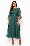 Linha-A Verde Escuro Pescoço Chiffon Longo Vestido Mae Noiva