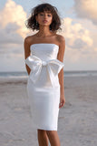 Arco Pescoço Quadrado Bodycon Midi Vestidinho Branco