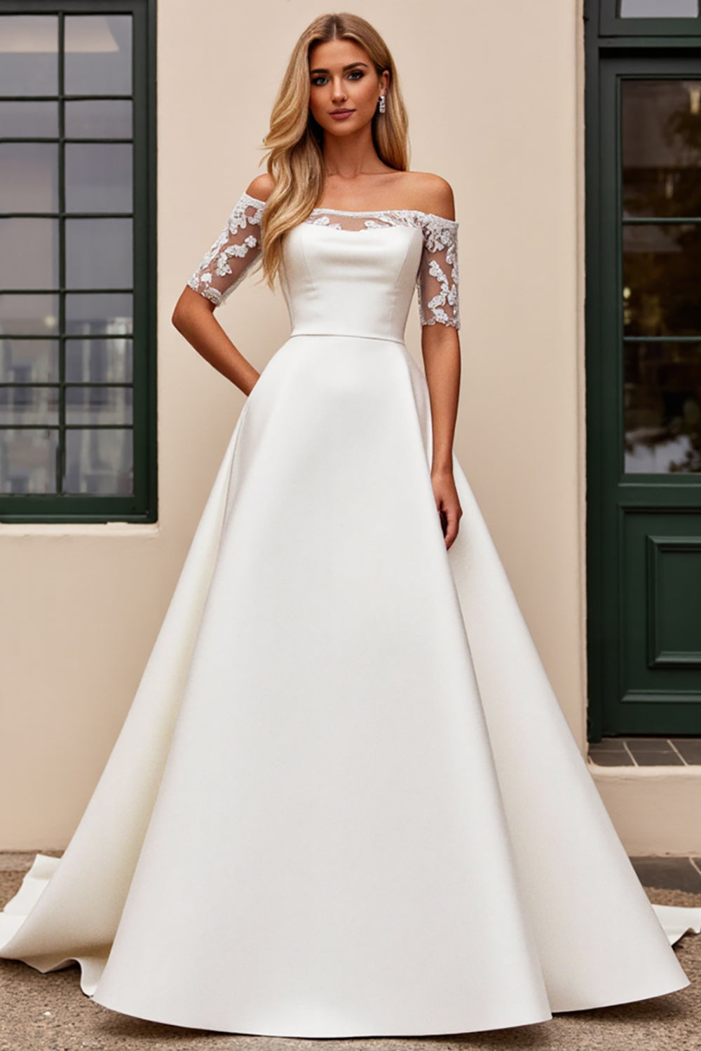 Marfim De Baile/Princesa Renda Sweep/Brush Trem Vestidos de Noiva