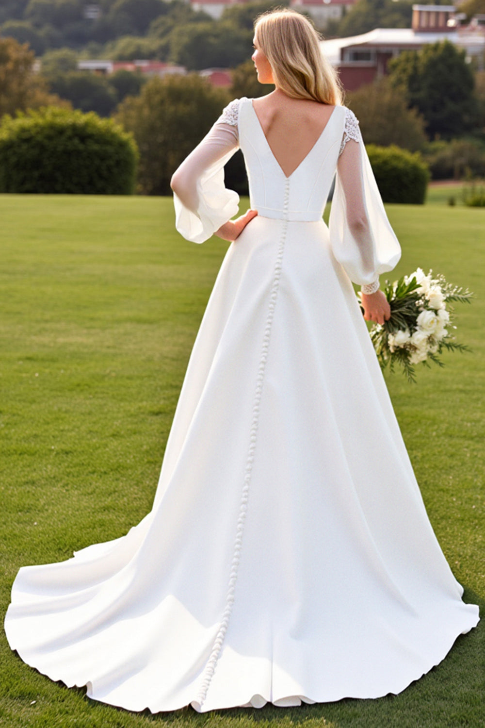 Marfim Decote em V De Baile/Princesa Longos Vestidos de Noiva