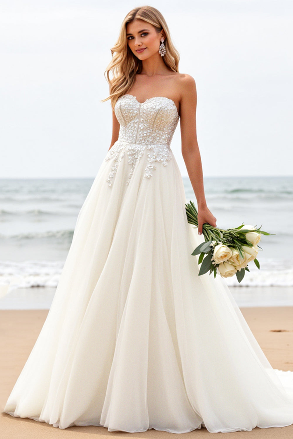 Branco De Baile/Princesa Sem Alças Espartilho Tule Longos Vestido de Noiva