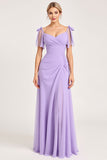Vestidos Para Casamento Convidada com Fenda Lilás Bainha Longo Chiffon