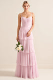 Vestidos Para Casamento Convidada Rosa Doce Longo Alças Finas Linha-A
