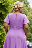 Lilás Chiffon Ruched Midi Tamanhos Grandes Vestido Mãe da Noiva