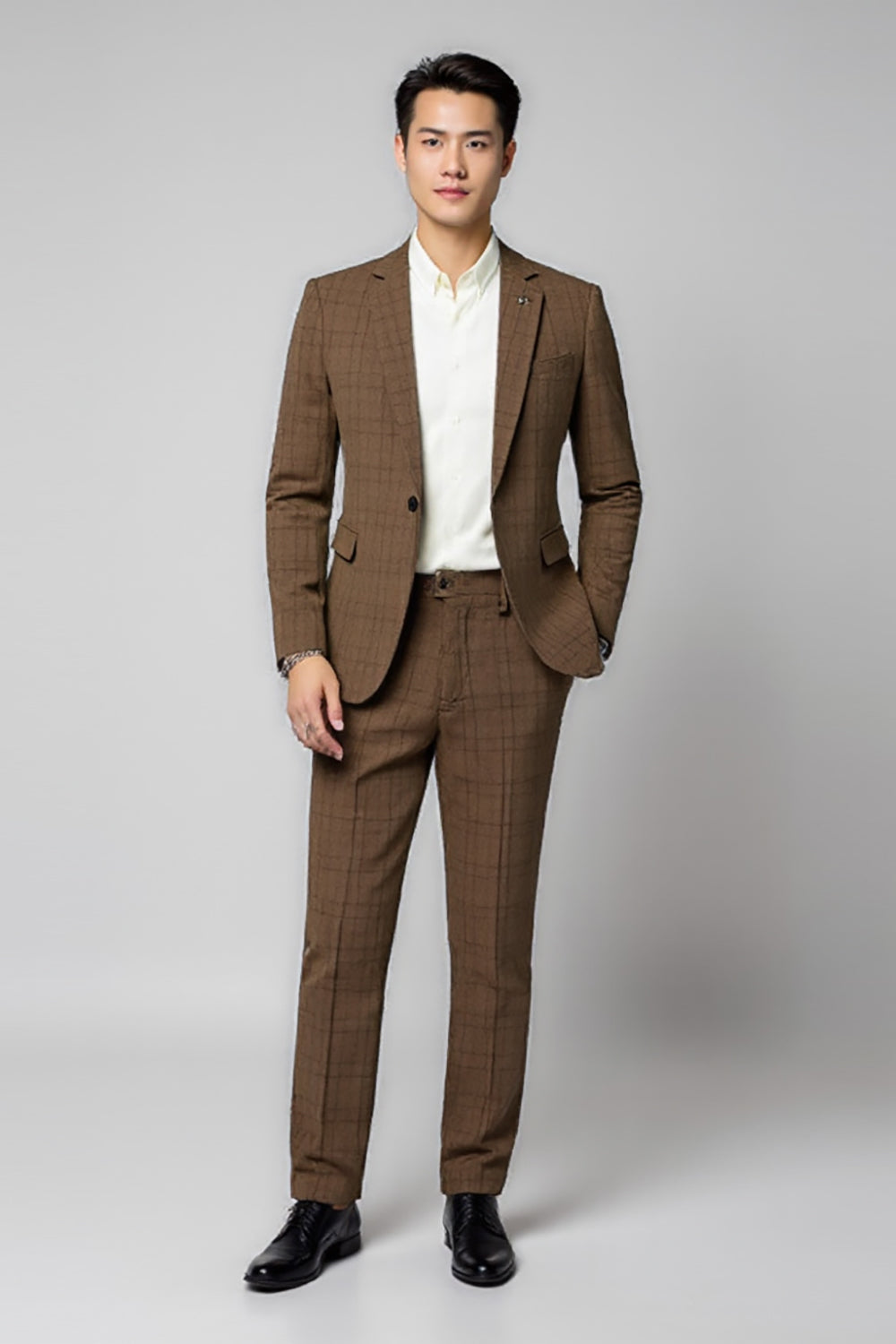 Classic Plaid 2 Peças Brown Fato Homem