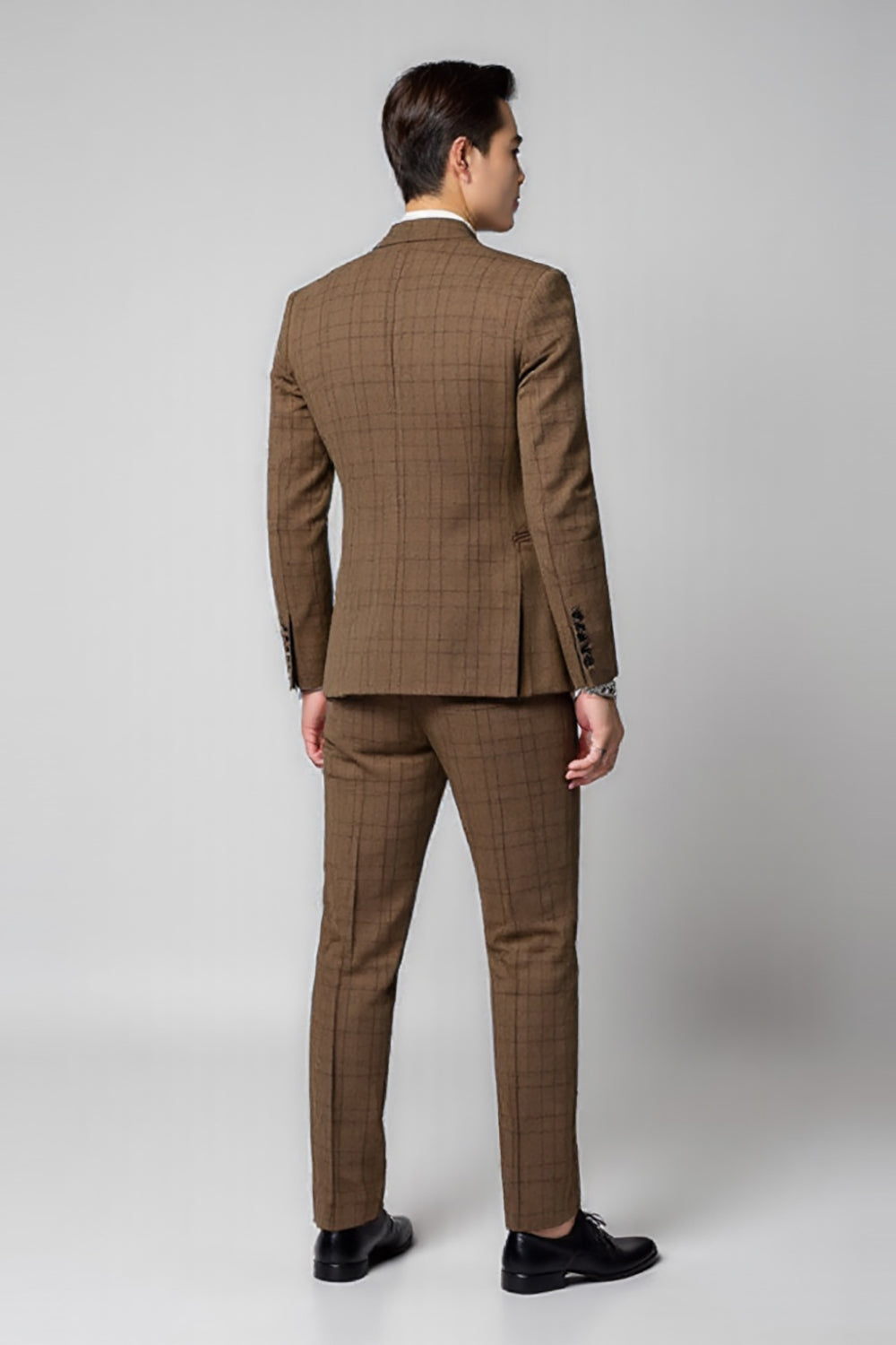 Classic Plaid 2 Peças Brown Fato Homem