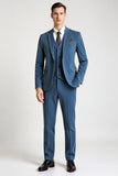 Blue 3 Piece Notched lapela Single Breasted Fato Homem