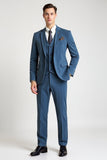 Blue 3 Piece Notched lapela Single Breasted Fato Homem