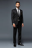 Preto Slim Fit 2 Peça Single Breasted Fatos de Cerimónia com Bordado de Ouro