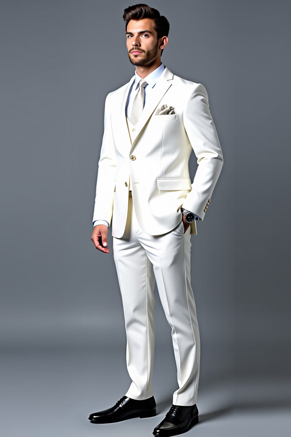 Clássico branco slim fit único peito 3 peças Fatos Formal