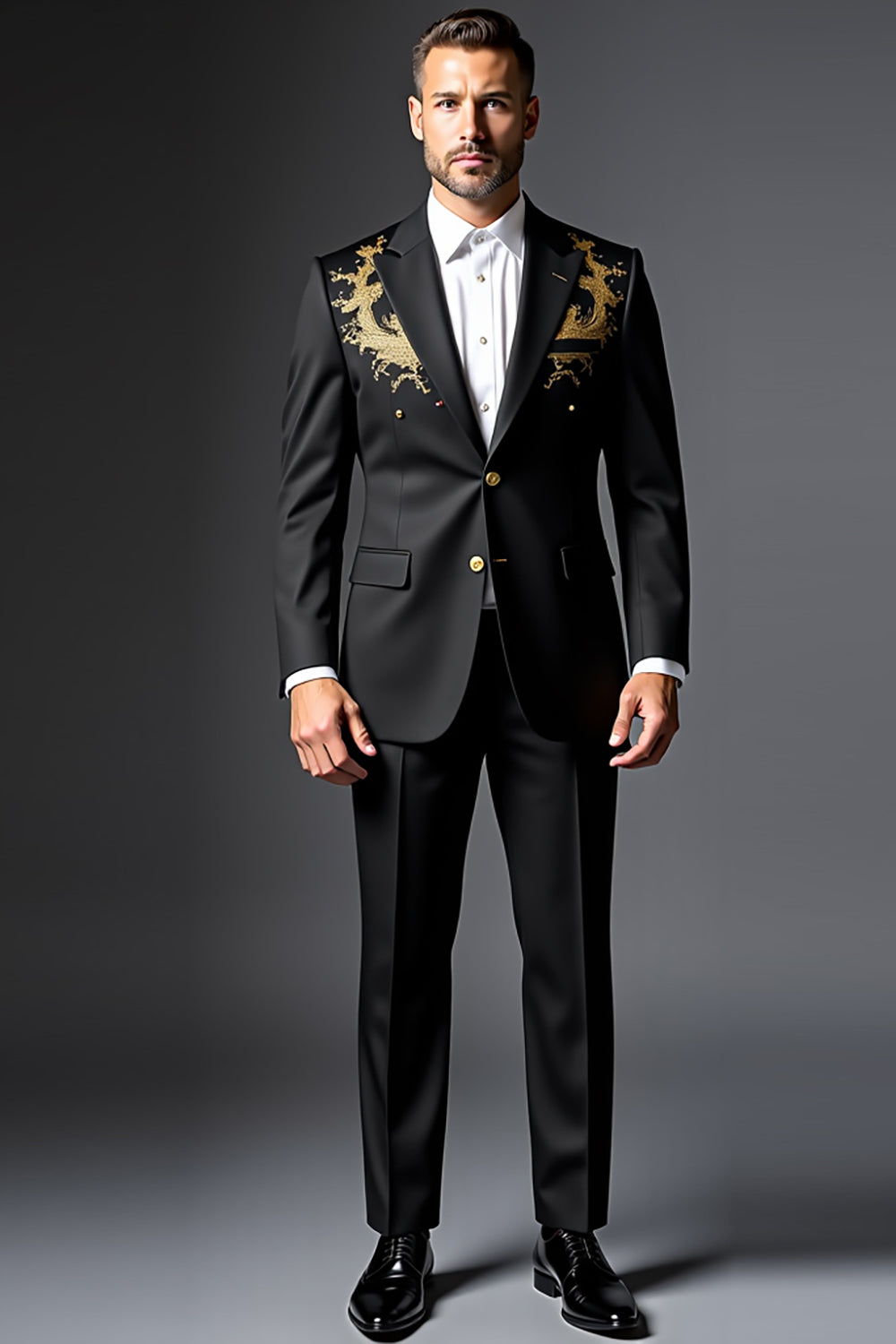 Preto Lapela Peito único 2 Peças Fato Homem