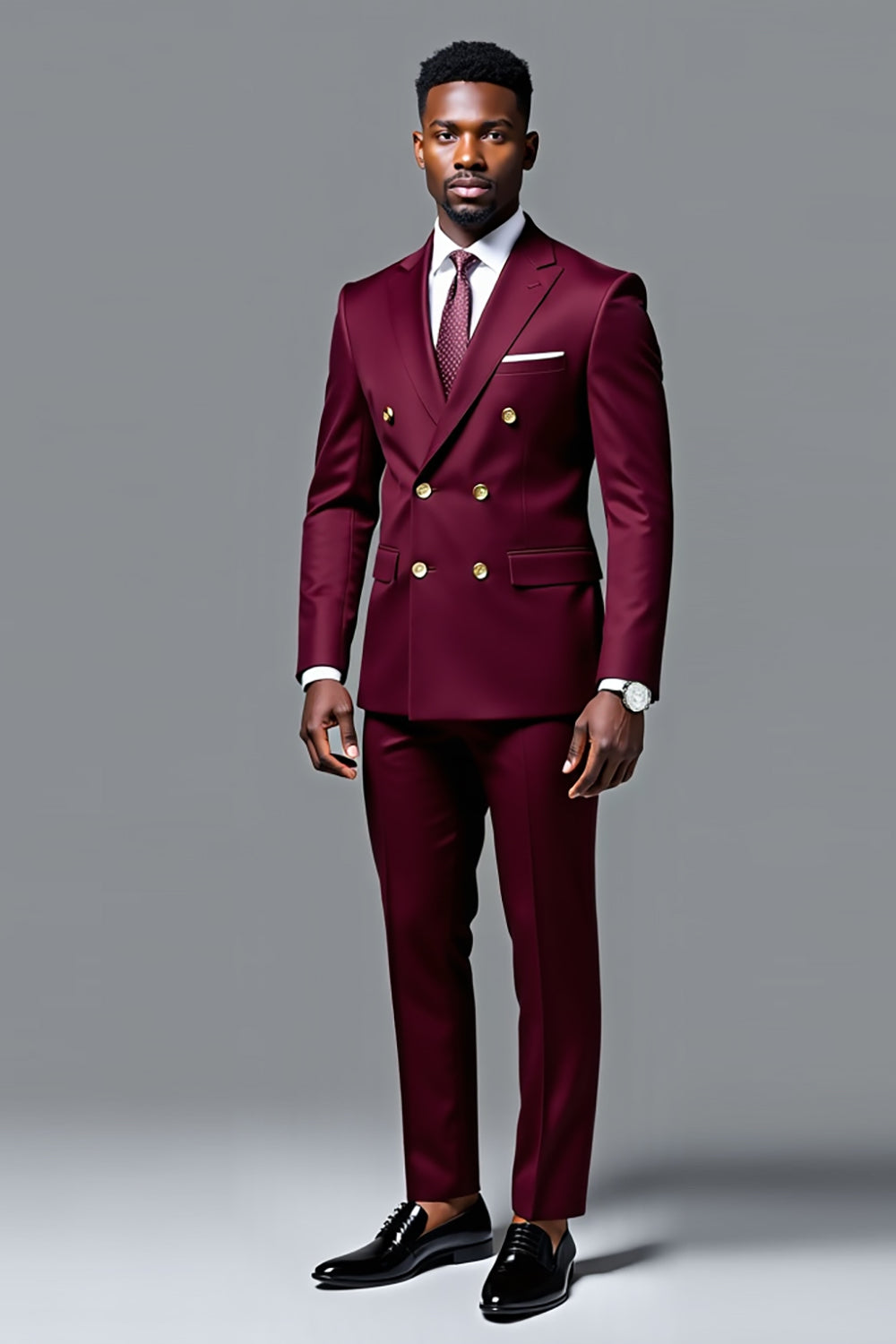 Borgonha Mangas Compridas 2 peças Fato Homem