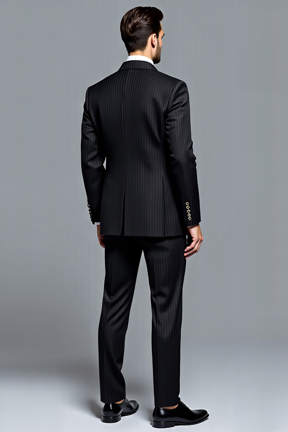 Preto Pico Lapela Stripe 3 Peças Fato Homem